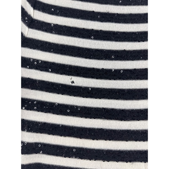 Talbots Petites Striped Sequin Boat Neck Top Black White 3/4 Sleeve MP CA23147 - Picture 7 of 8